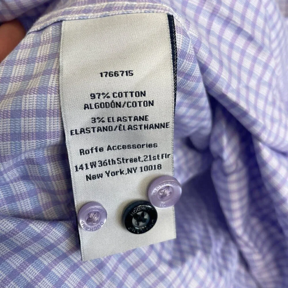 NEW Duchamp Men's 18 XXL Purple Checkered Dress Shirt Cotton Stretch Long Sleeve